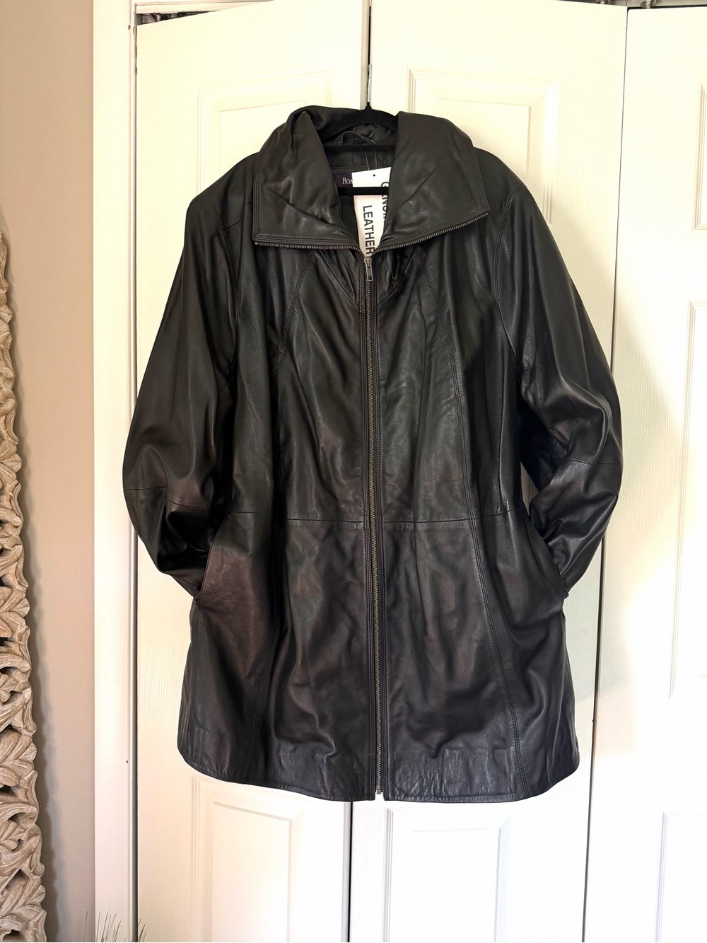 Roamans Black Genuine Leather Jacket Coat Zip Front Plus Size 28W